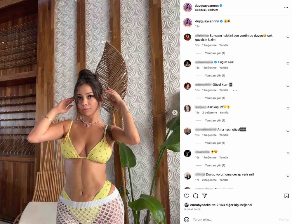 duygu aycan in sari bikinili paylasimi begeni topladi ama nasil guzel